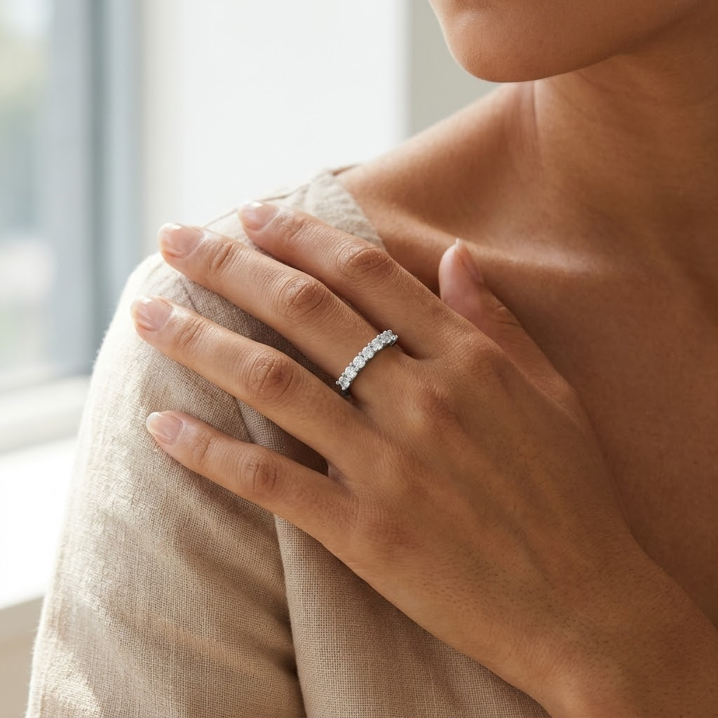 Round Brilliant CZ Half Eternity Ring in 925 Sterling Silver for Women