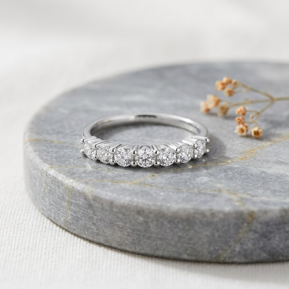Round Brilliant CZ Half Eternity Ring in 925 Sterling Silver for Women