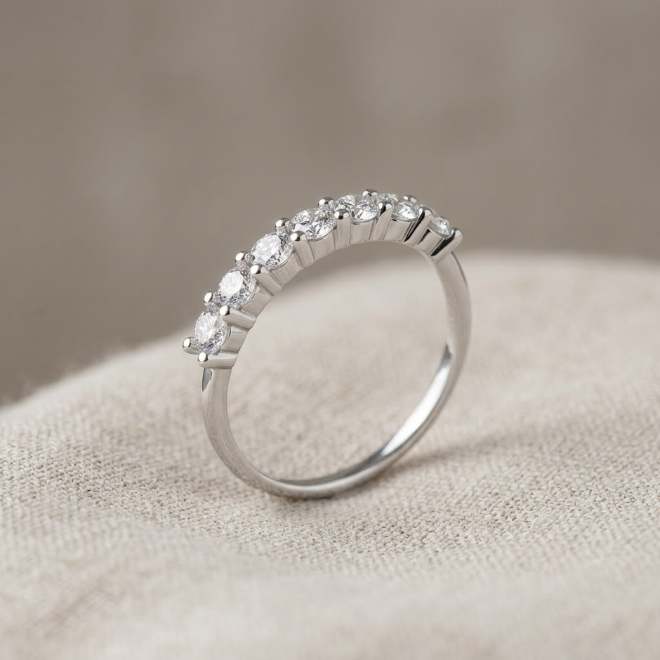 Round Brilliant CZ Half Eternity Ring in 925 Sterling Silver for Women