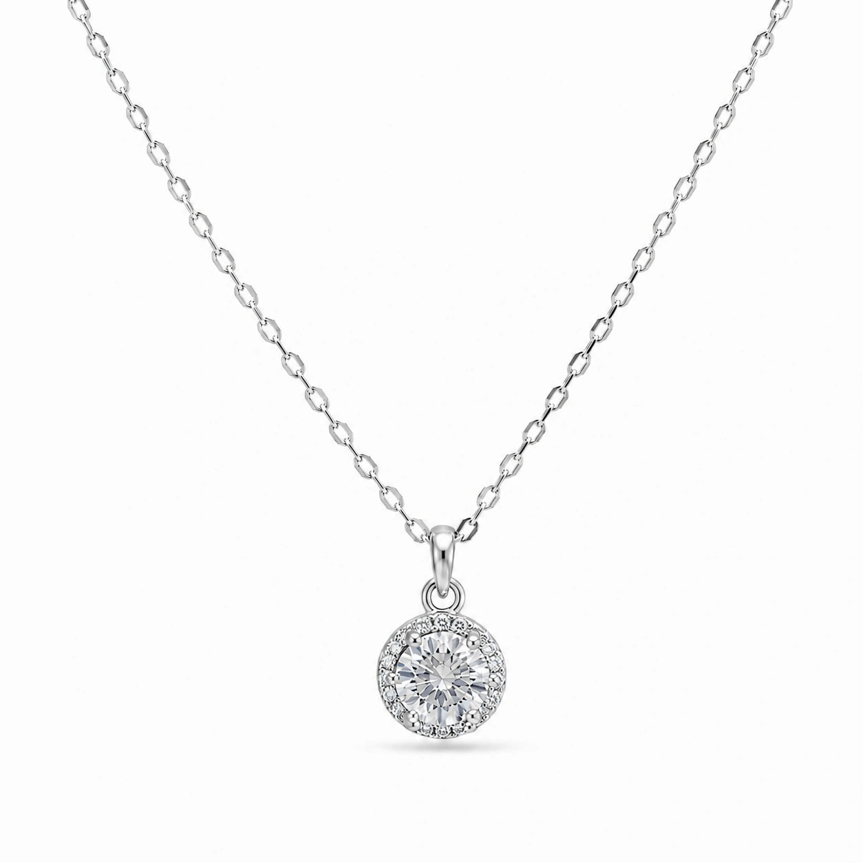 Round CZ 925 Sterling Silver Pendant Chain for Women
