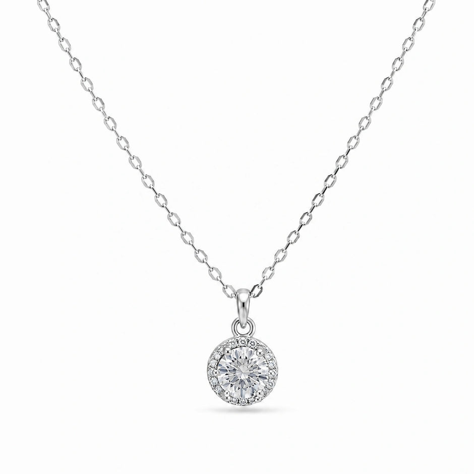 Round CZ 925 Sterling Silver Pendant Chain for Women