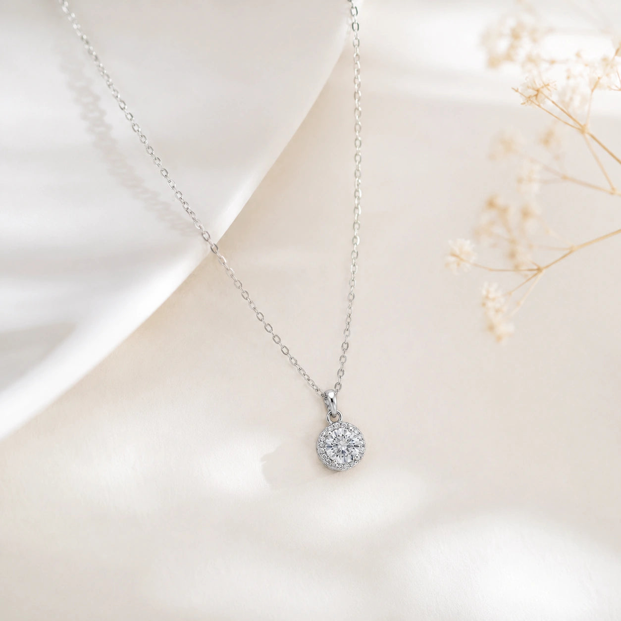 Round CZ 925 Sterling Silver Pendant Chain for Women