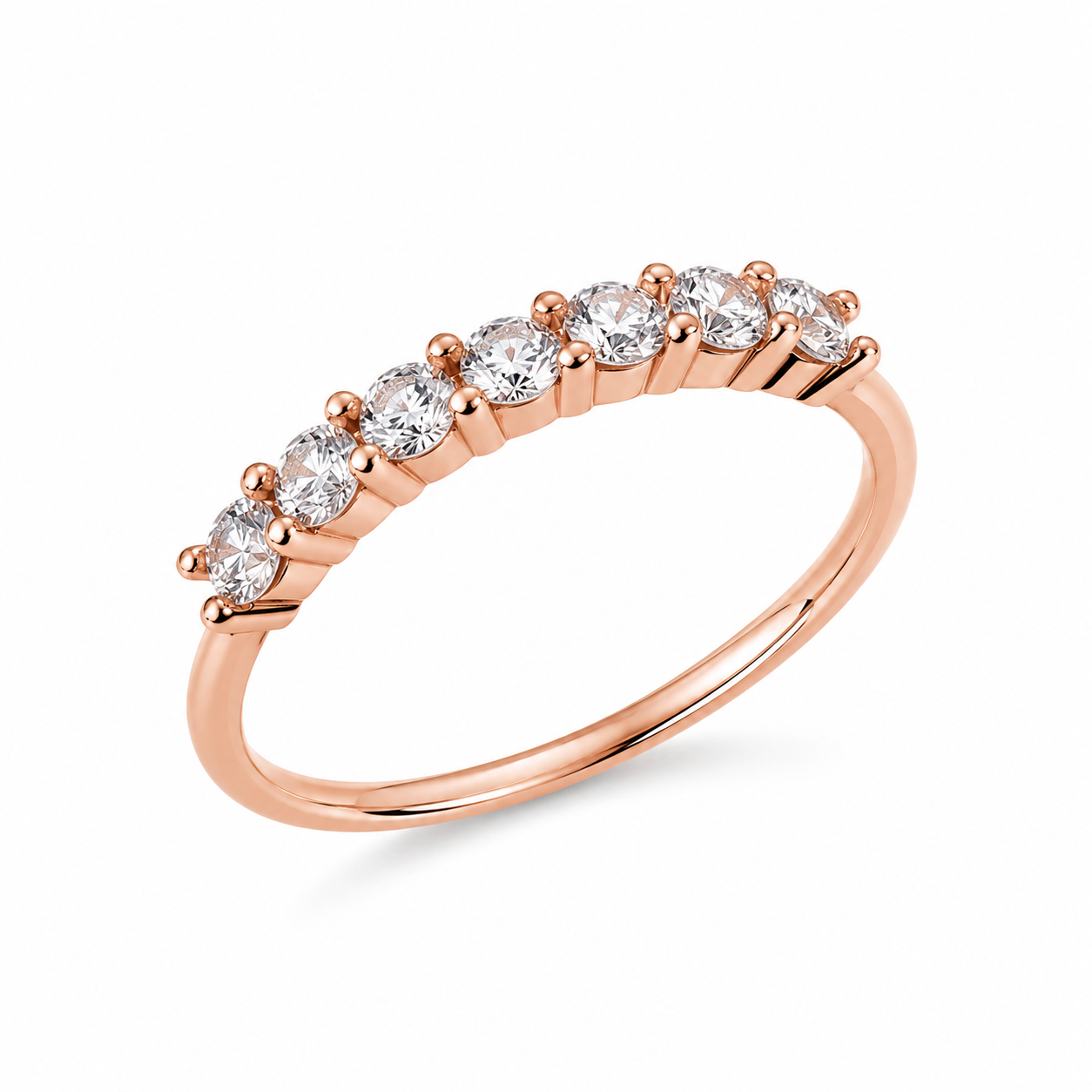 925 Sterling Silver Rose Gold Half Eternity CZ Band Ring on Gray Stone.