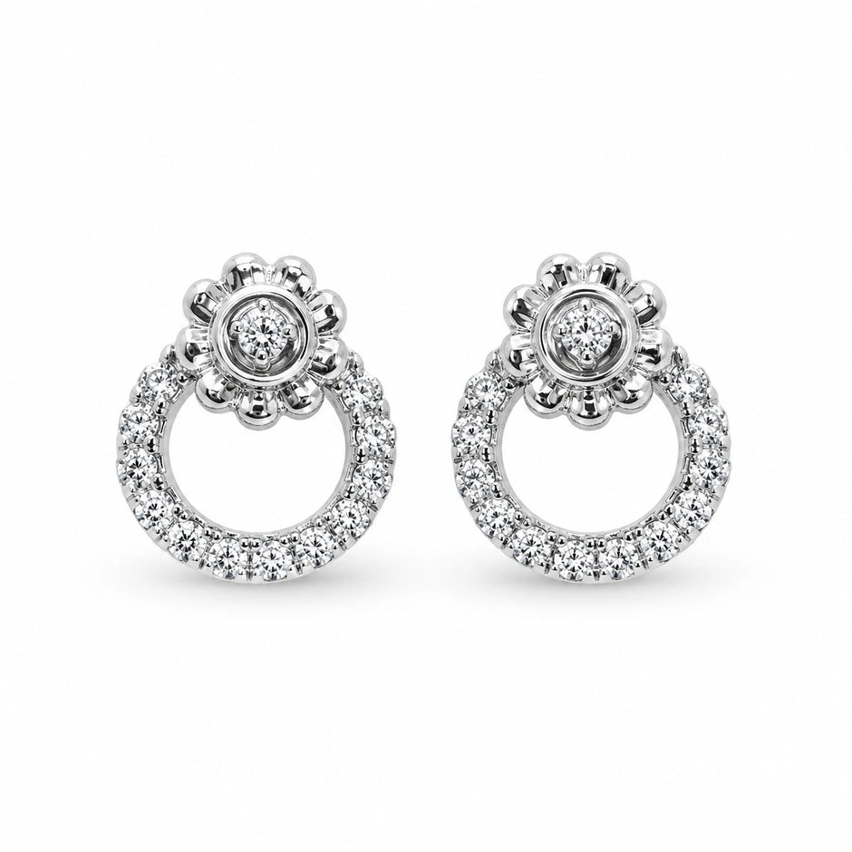Round Circle Diamond 925 Sterling Silver Stud Earrings for Women
