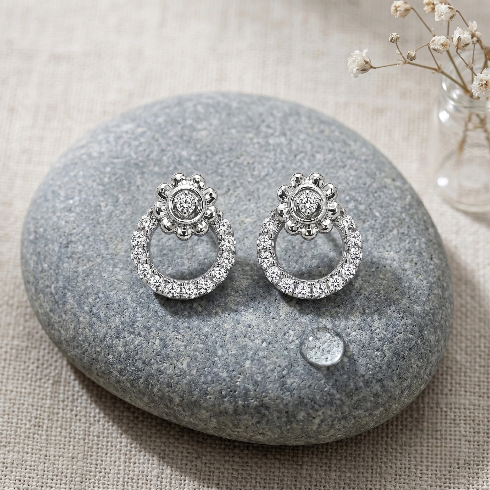 Round Circle Diamond 925 Sterling Silver Stud Earrings for Women