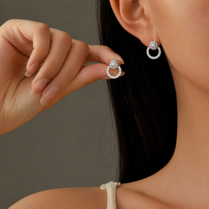 925 Sterling Silver Floral Halo Circle Stud Earrings with Cubic Zirconia for Women