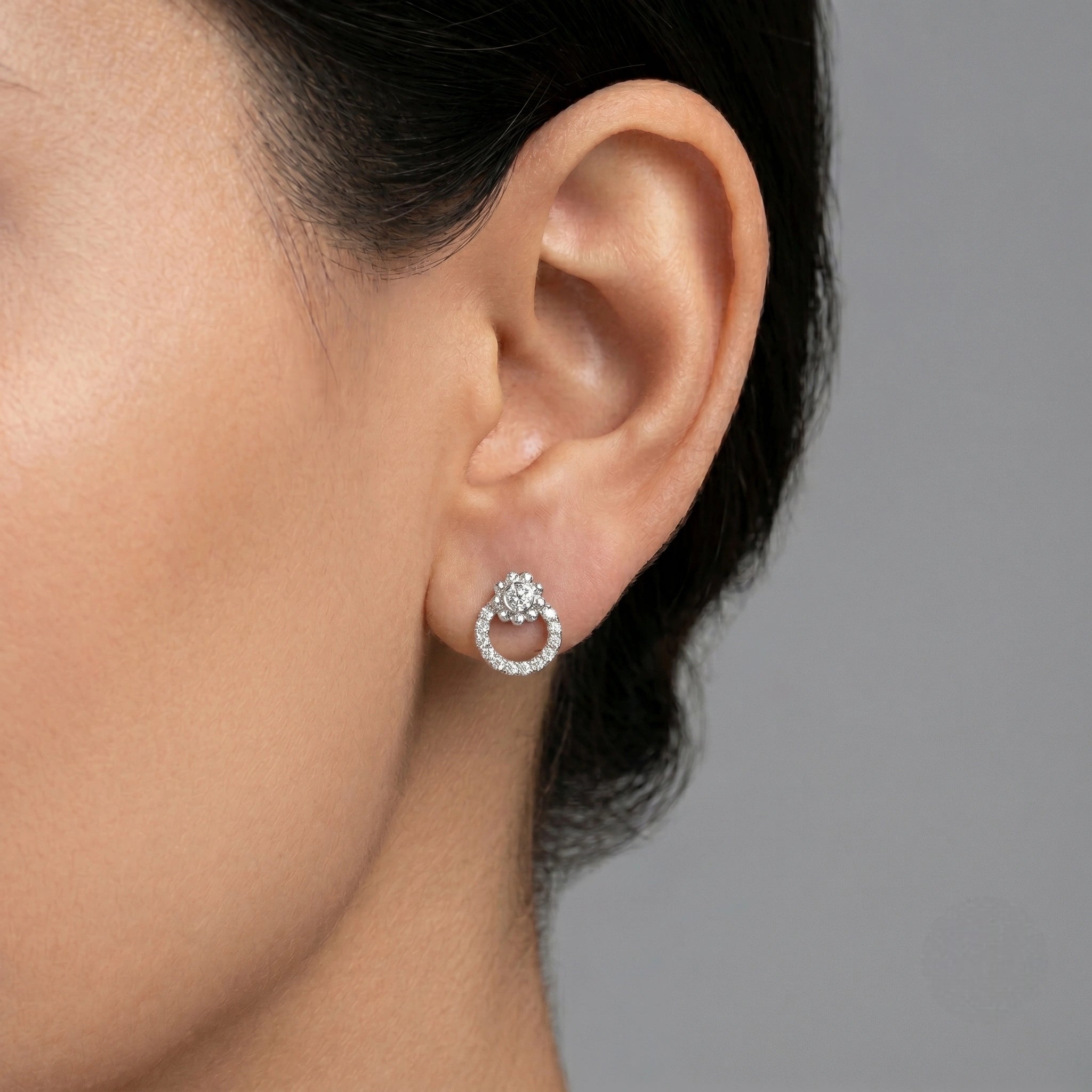 Round Circle Diamond 925 Sterling Silver Stud Earrings for Women