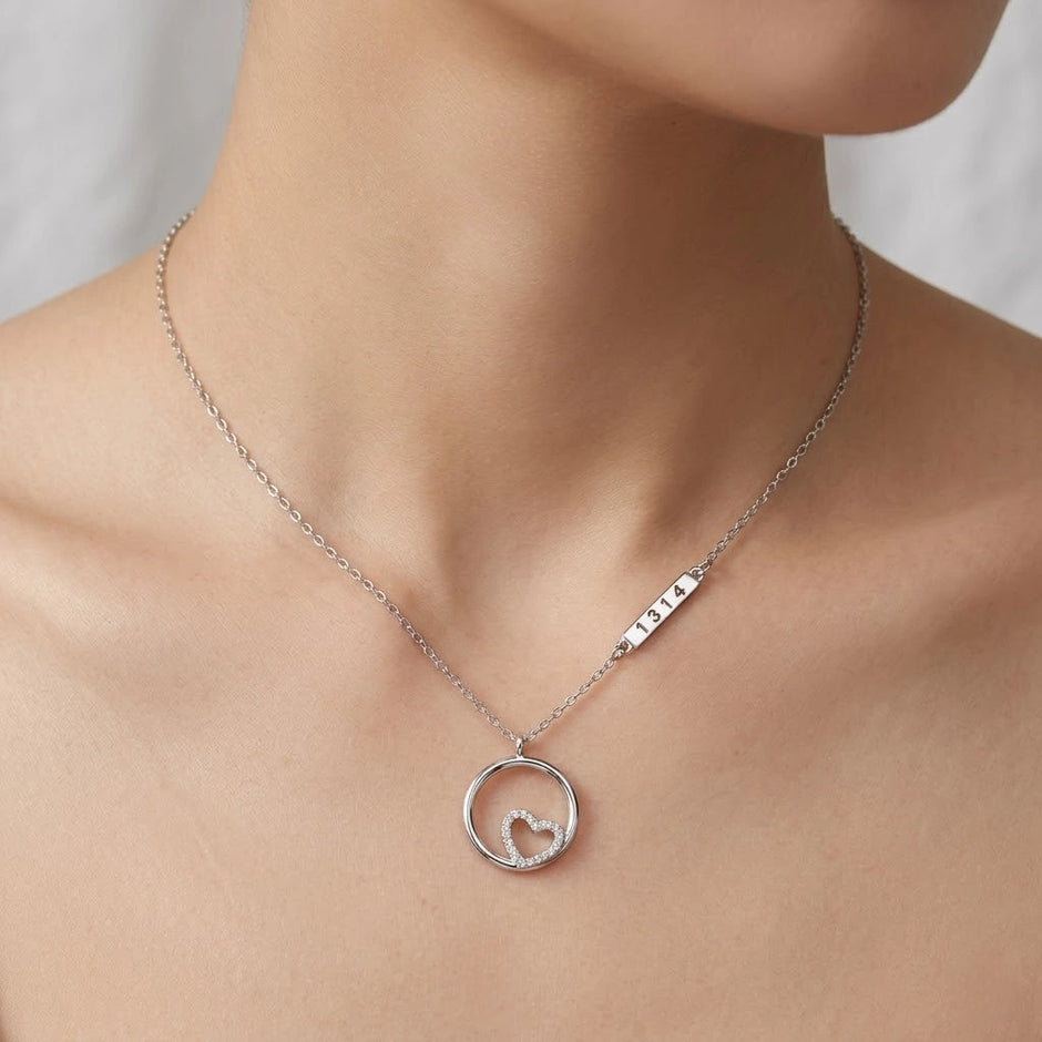 Round Circle Heart 925 Sterling Silver Pendant Chain for Women