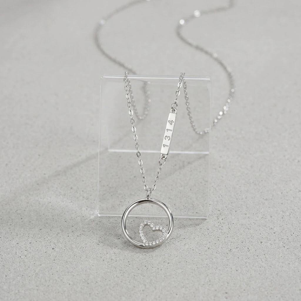 Round Circle Heart 925 Sterling Silver Pendant Chain for Women