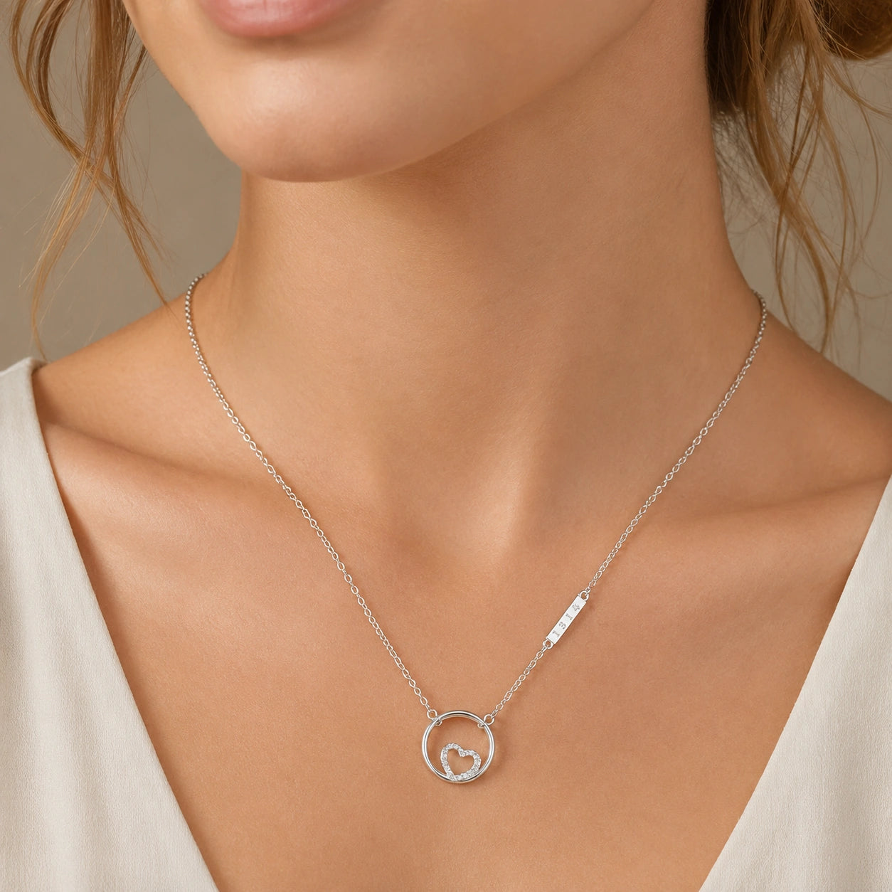 Round Circle Heart 925 Sterling Silver Pendant Chain for Women