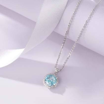 Round Cut Blue Stone 925 Silver Pendant Necklace