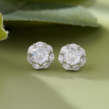 Round Design Diamond CZ Stud Earrings