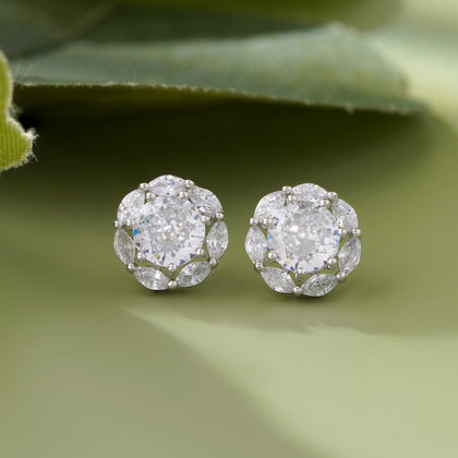 Round Design Diamond CZ Stud Earrings