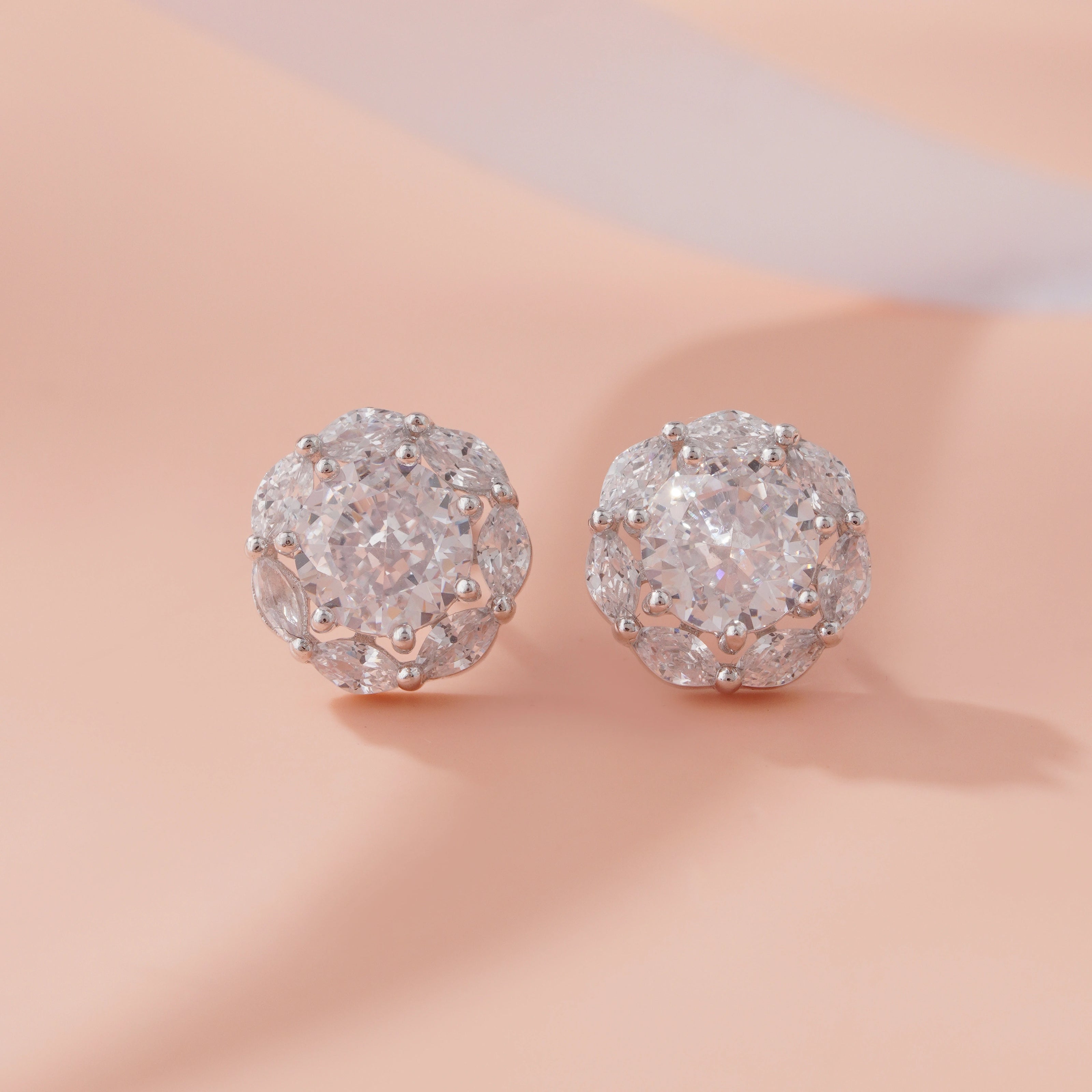 Round Design Diamond CZ Stud Earrings