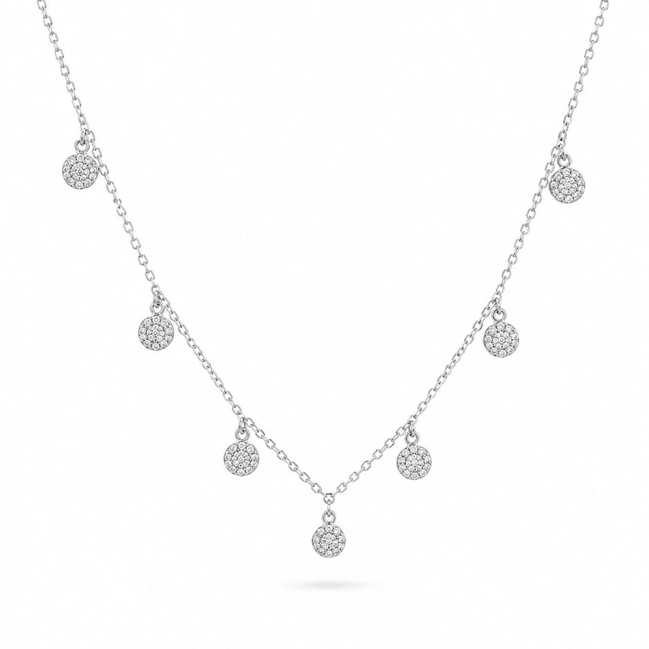 Round Floral Charm 925 Sterling Silver Chain Pendant for Women
