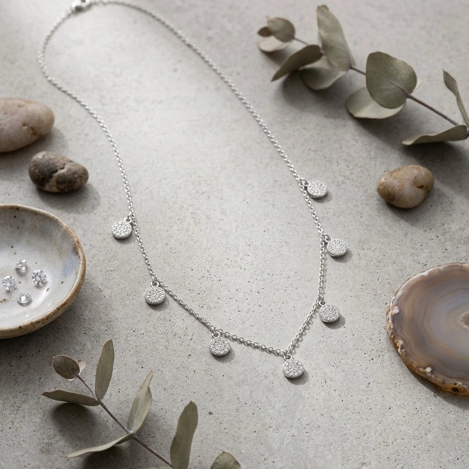 Round Floral Charm 925 Sterling Silver Chain Pendant for Women