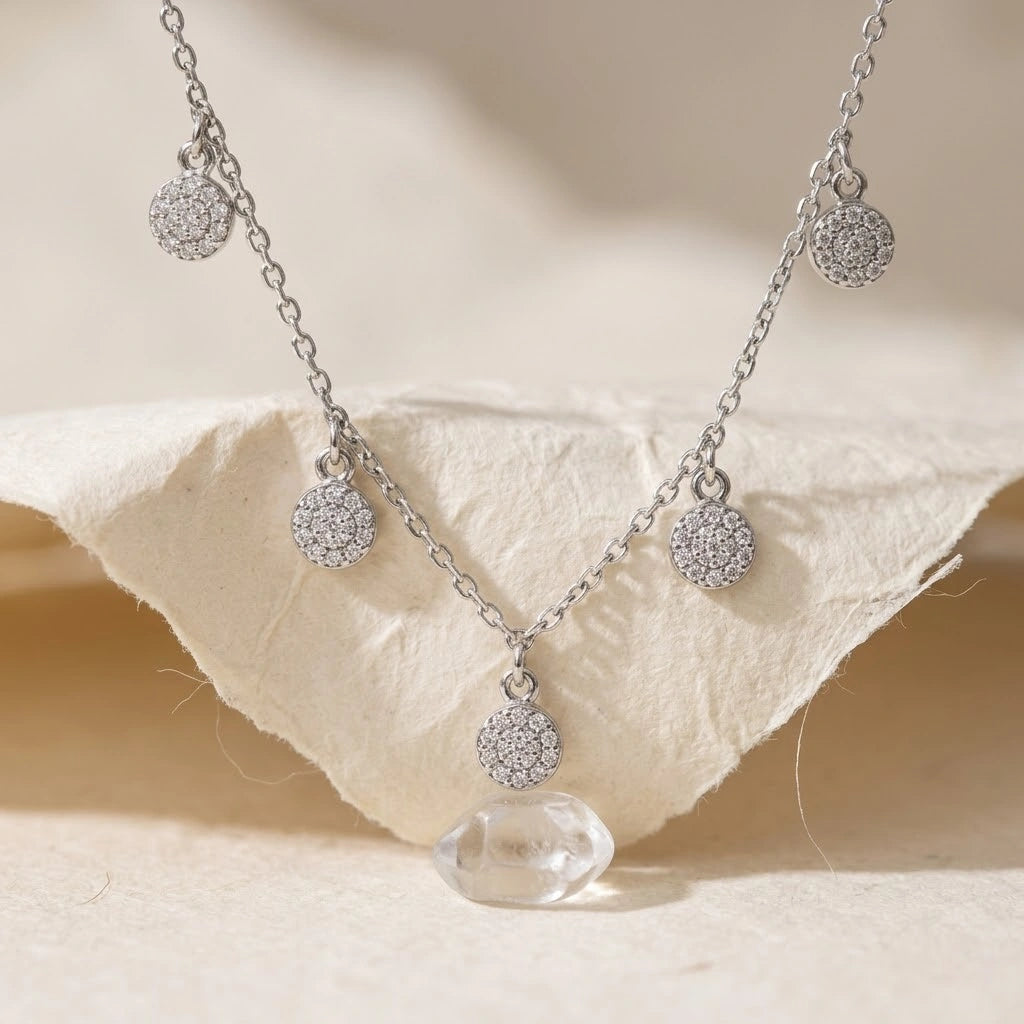 Round Floral Charm 925 Sterling Silver Chain Pendant for Women