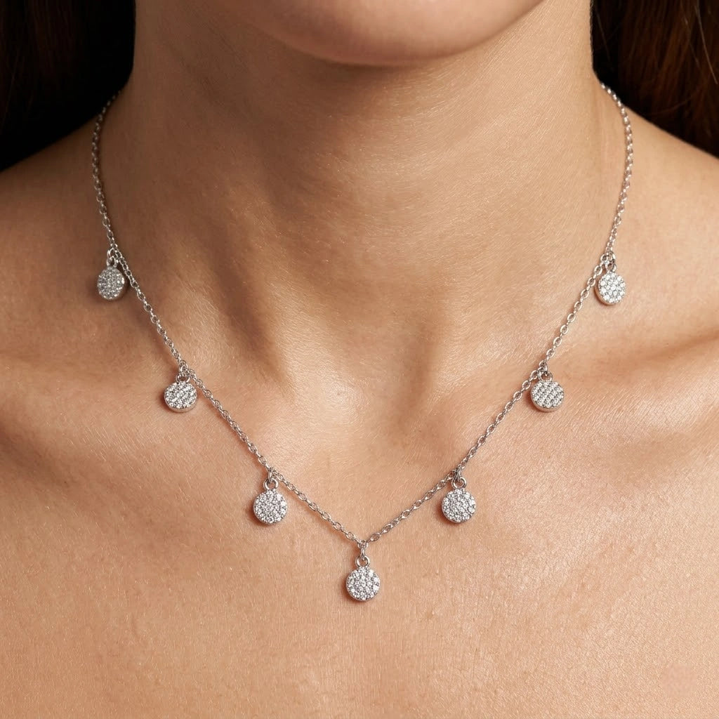 Round Floral Charm 925 Sterling Silver Chain Pendant for Women