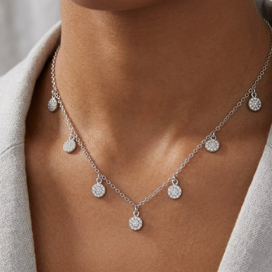 Round Floral Charm 925 Sterling Silver Chain Pendant for Women