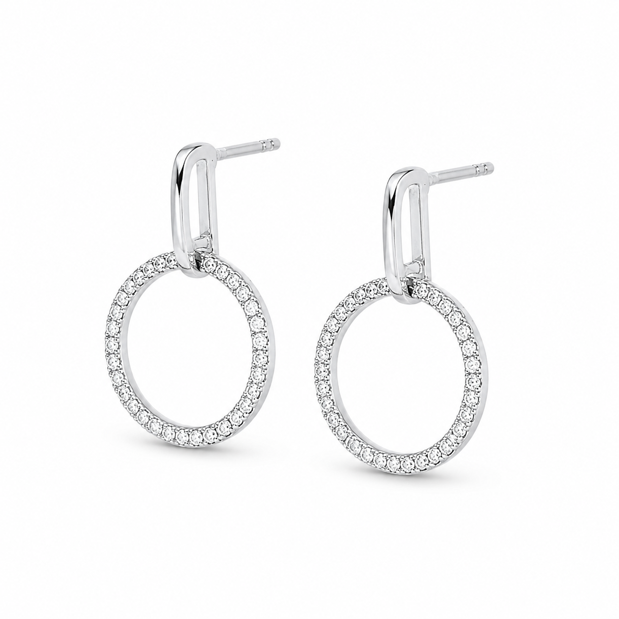 925 Sterling Silver Circle Drop Stud Earrings with Cubic Zirconia for Women