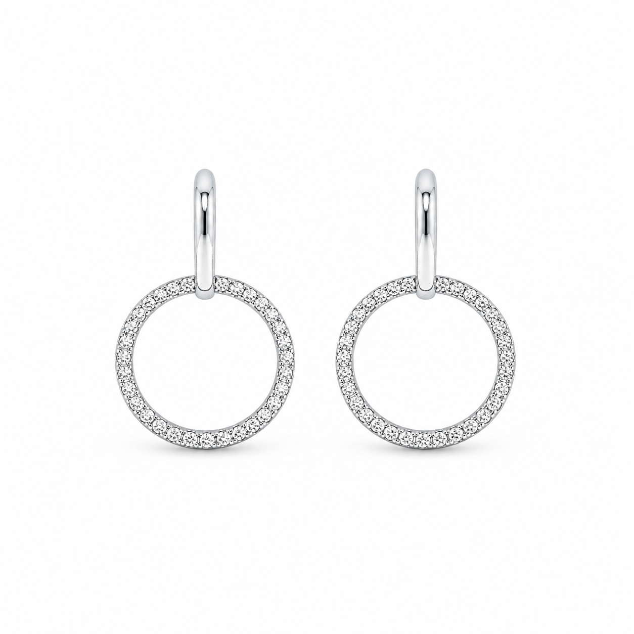 925 Sterling Silver Circle Drop Stud Earrings with Cubic Zirconia for Women