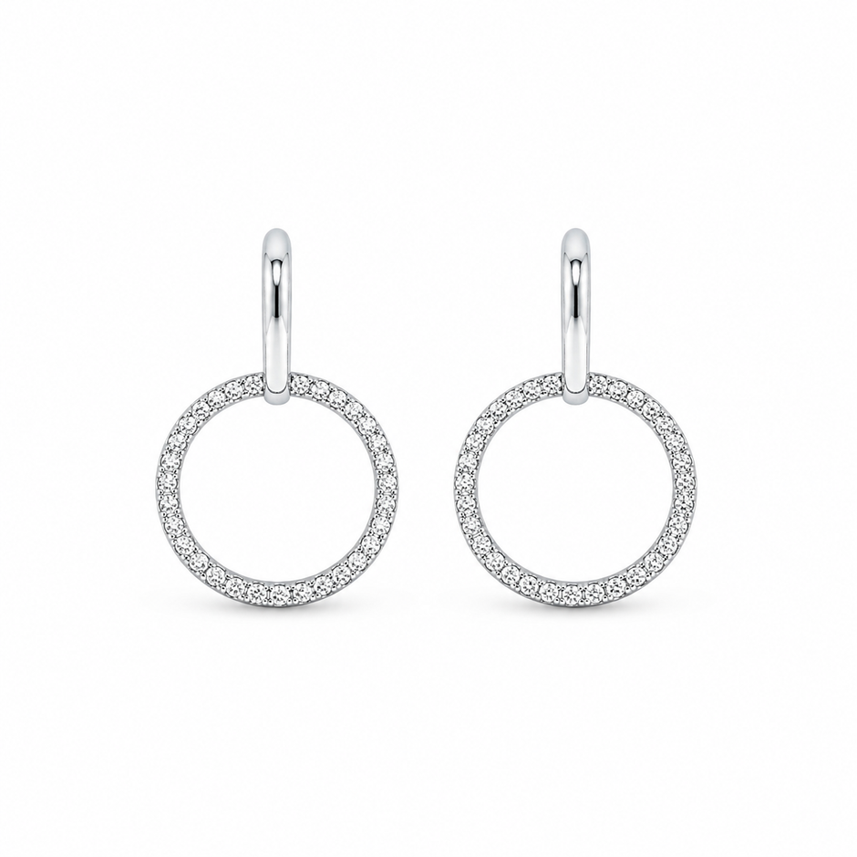 925 Sterling Silver Circle Drop Stud Earrings with Cubic Zirconia for Women