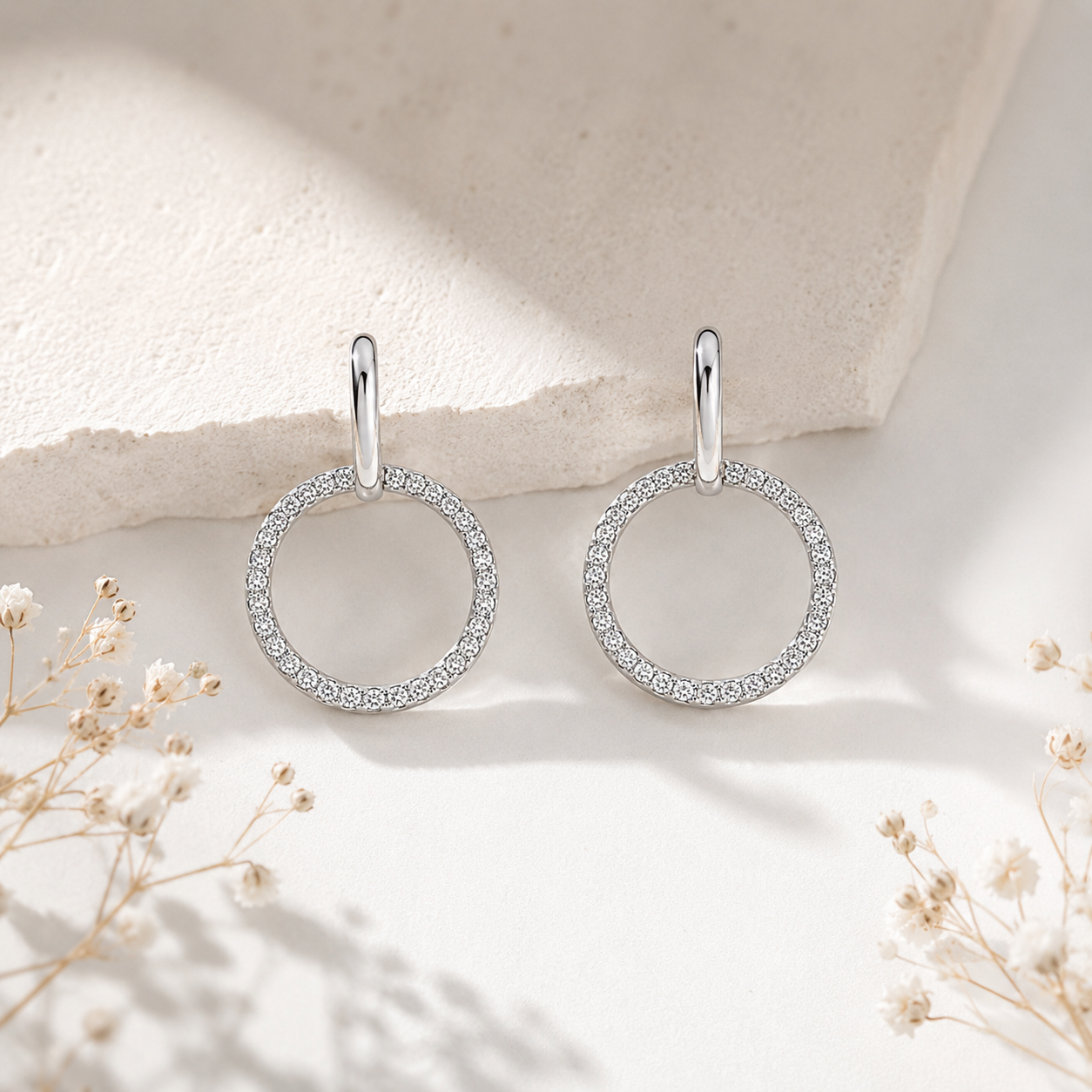 925 Sterling Silver Circle Drop Stud Earrings with Cubic Zirconia for Women