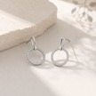 925 Sterling Silver Circle Drop Stud Earrings with Cubic Zirconia for Women