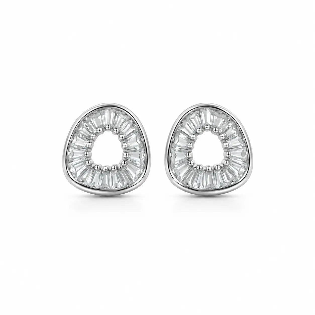 Round Open Circle Diamond Design 925 Sterling Silver Stud Earrings for Women
