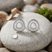 Round Open Circle Diamond Design 925 Sterling Silver Stud Earrings for Women