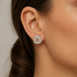 Round Open Circle Diamond Design 925 Sterling Silver Stud Earrings for Women