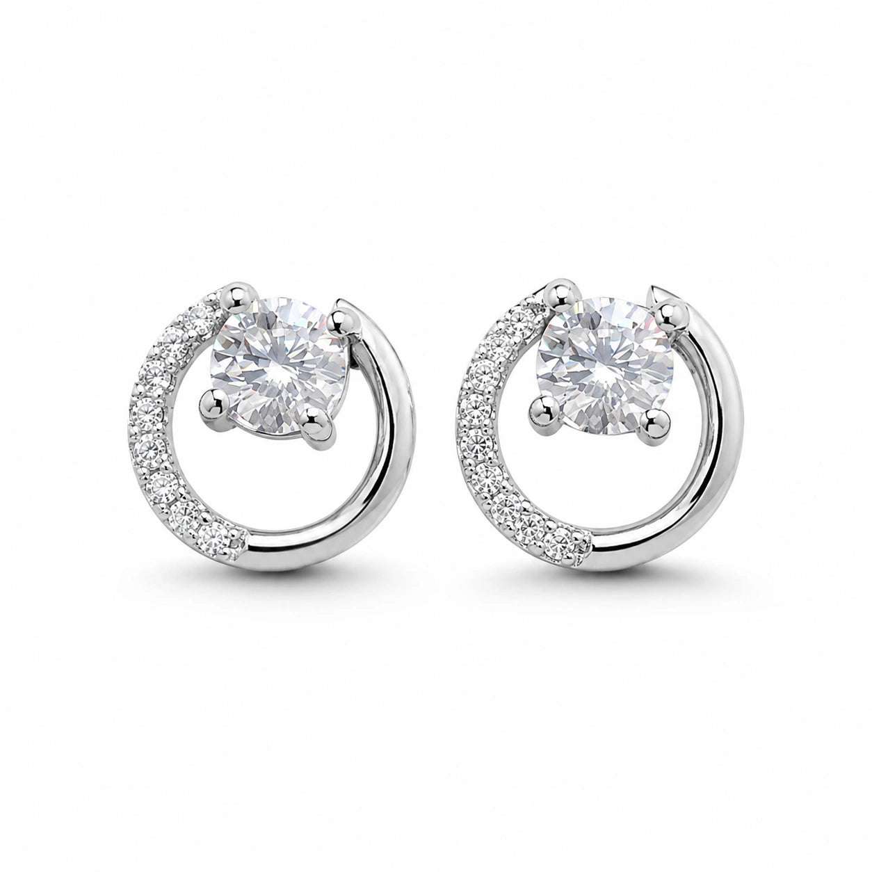 Round Solitaire Circle Diamond 925 Sterling Silver Stud Earrings for Women