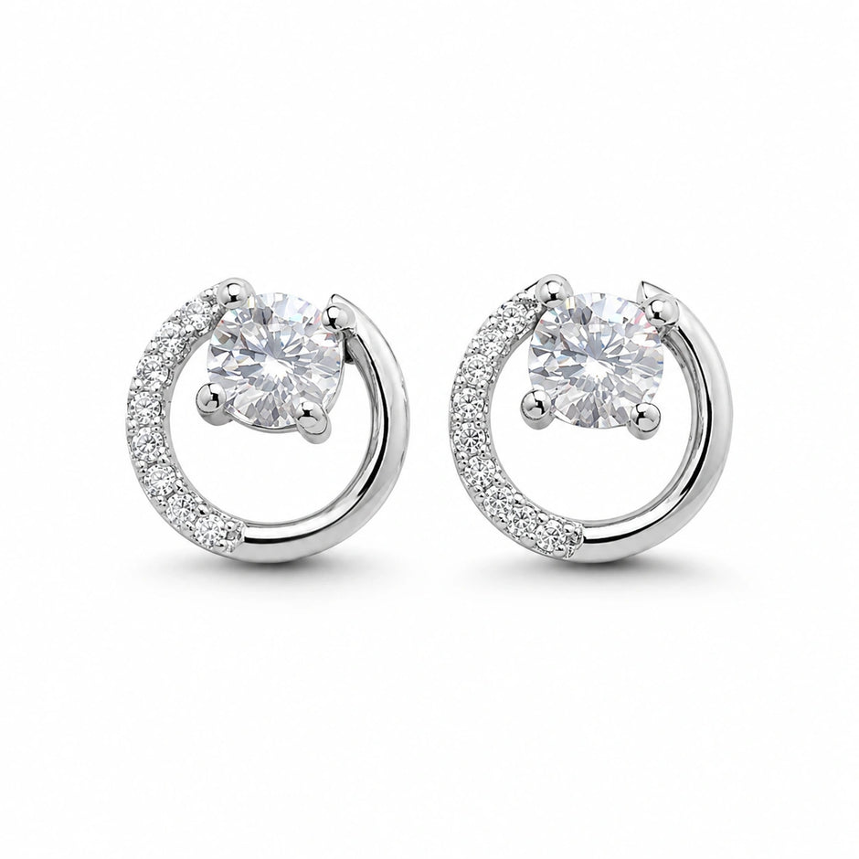 Round Solitaire Circle Diamond 925 Sterling Silver Stud Earrings for Women