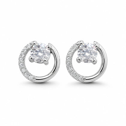 925 Sterling Silver Round CZ Open Circle Stud Earrings for Women Minimalist Sparkle Earrings