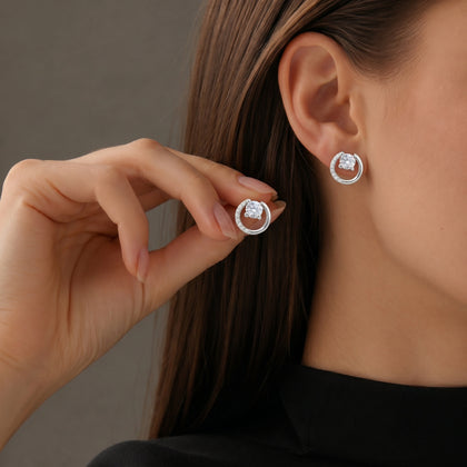 925 Sterling Silver Round CZ Open Circle Stud Earrings for Women Minimalist Sparkle Earrings
