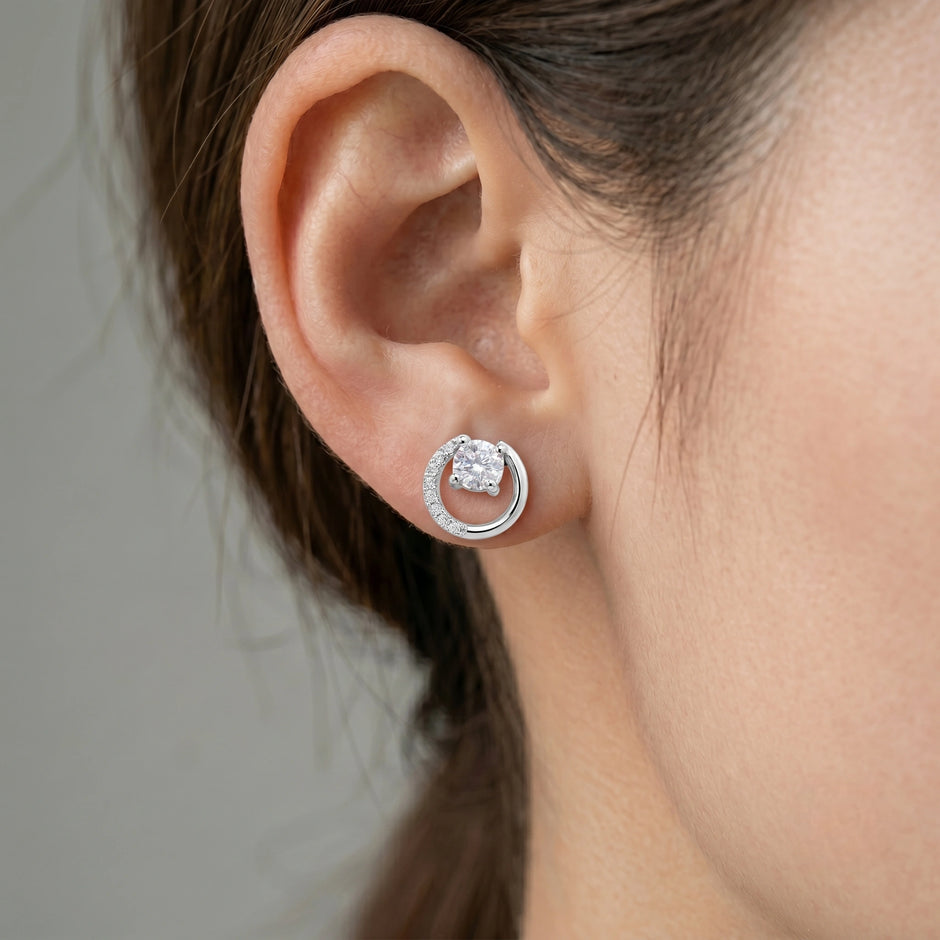 Round Solitaire Circle Diamond 925 Sterling Silver Stud Earrings for Women