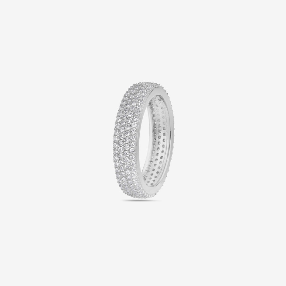 Round Design Full Pave Diamond 925 Sterling Silver Couple Band for Women