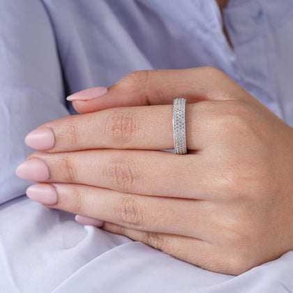 Round Design Full Pave Diamond 925 Sterling Silver Couple Band for Women