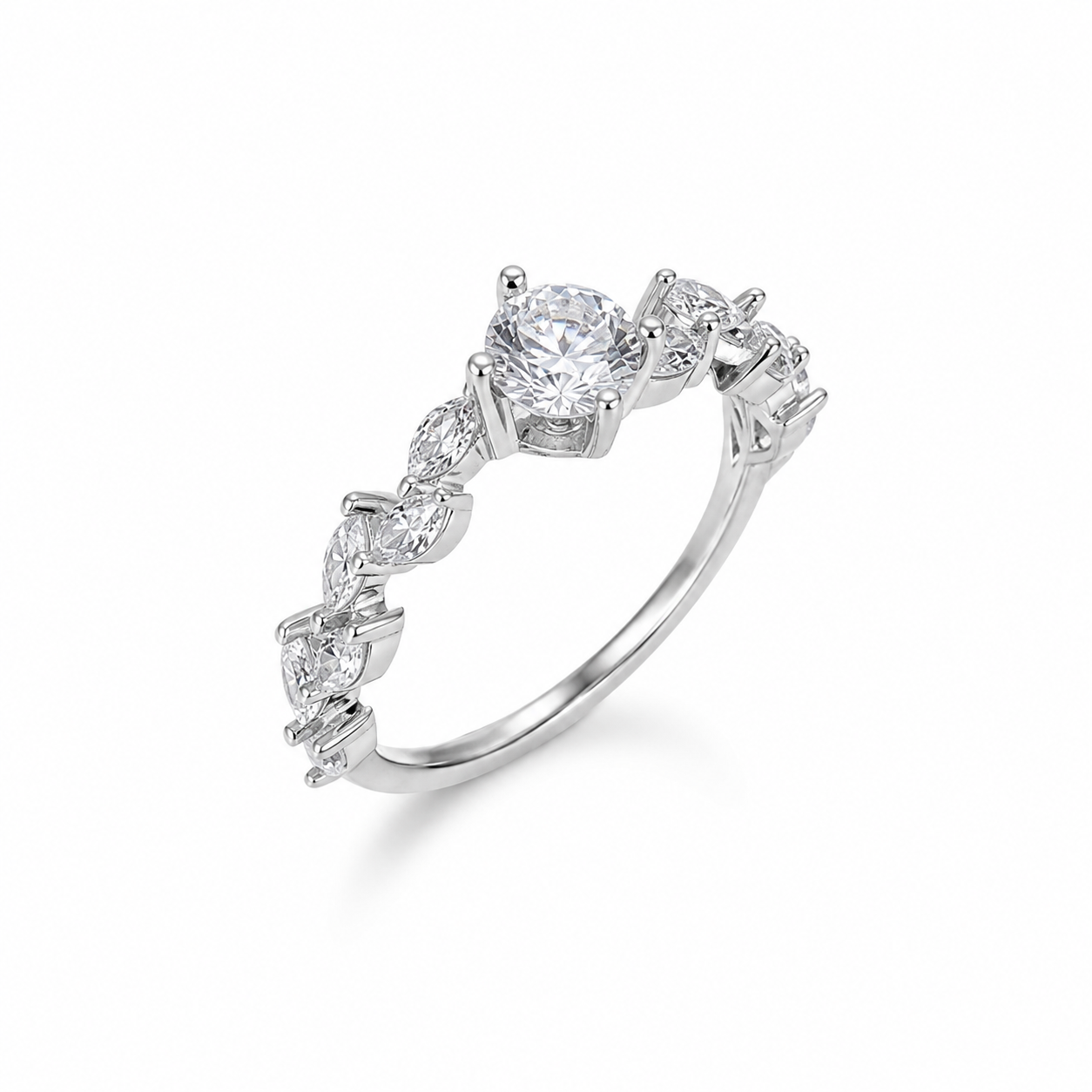 Round & Marquise CZ Crown Ring in 925 Sterling Silver for Women