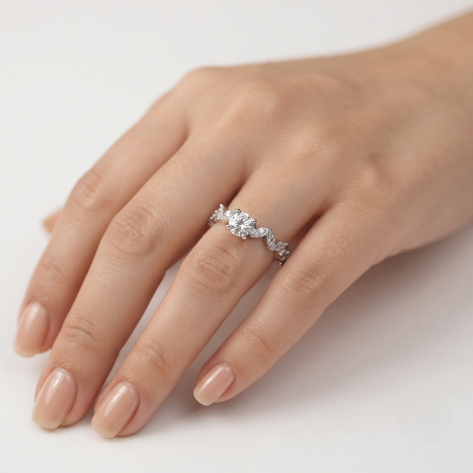 Round & Marquise CZ Crown Ring in 925 Sterling Silver for Women