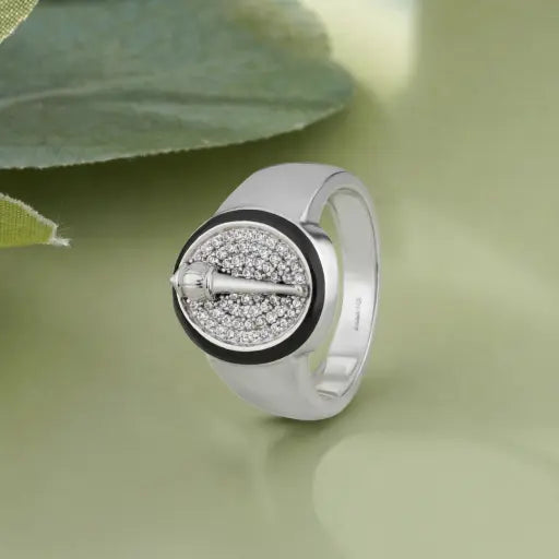 Round Micro Pavé Gada CZ 925 Sterling Silver Ring for Men