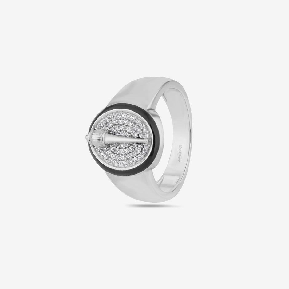 Round Micro Pavé Gada CZ 925 Sterling Silver Ring for Men