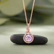Round Pink Stone CZ 925 Silver Rose Gold Pendant Necklace