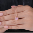 Round Pink Stone CZ 925 Silver Rose Gold Pendant Necklace