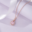 Round Pink Stone CZ 925 Silver Rose Gold Pendant Necklace