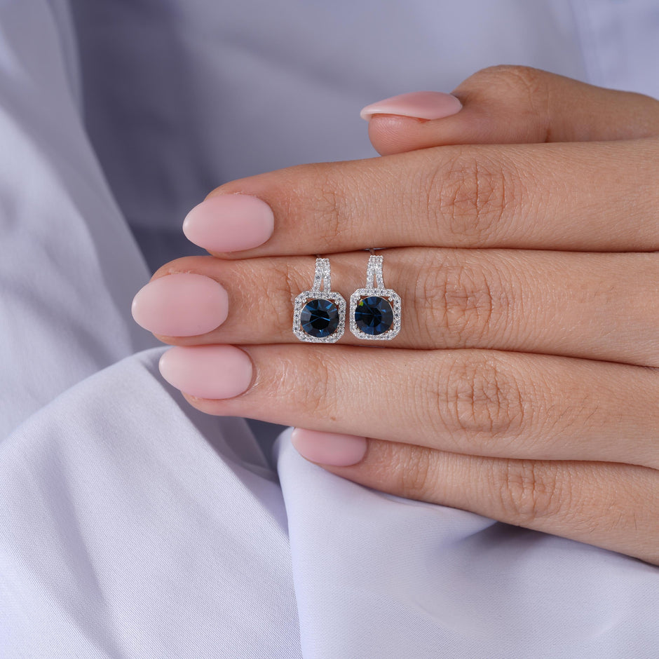 Blue stone 925 silver stud earrings