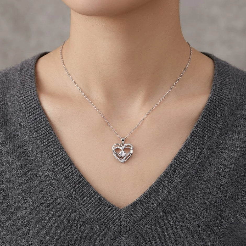 Royal Heart Diamond 925 Sterling Silver Pendant Chain for Women