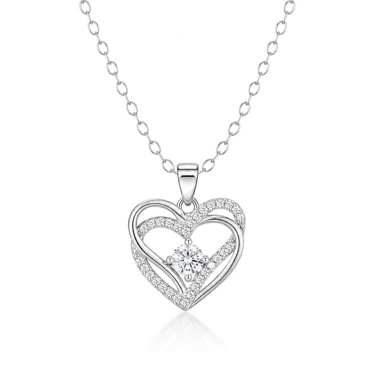 Royal Heart Diamond 925 Sterling Silver Pendant Chain for Women