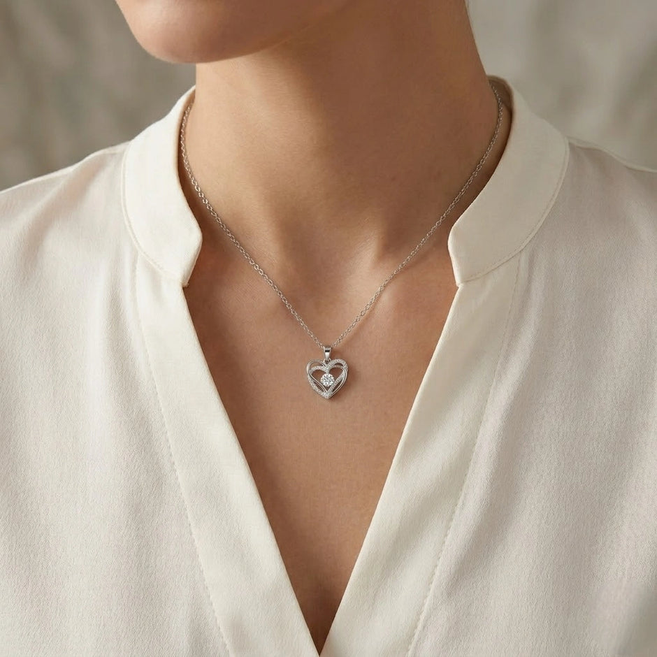 Royal Heart Diamond 925 Sterling Silver Pendant Chain for Women