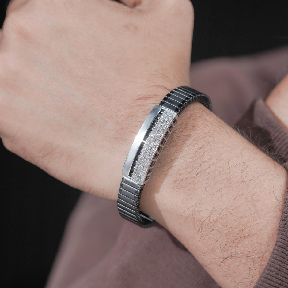 Brown Braided Leather Silver CZ 925 Sterling Silver Bracelet for Men
